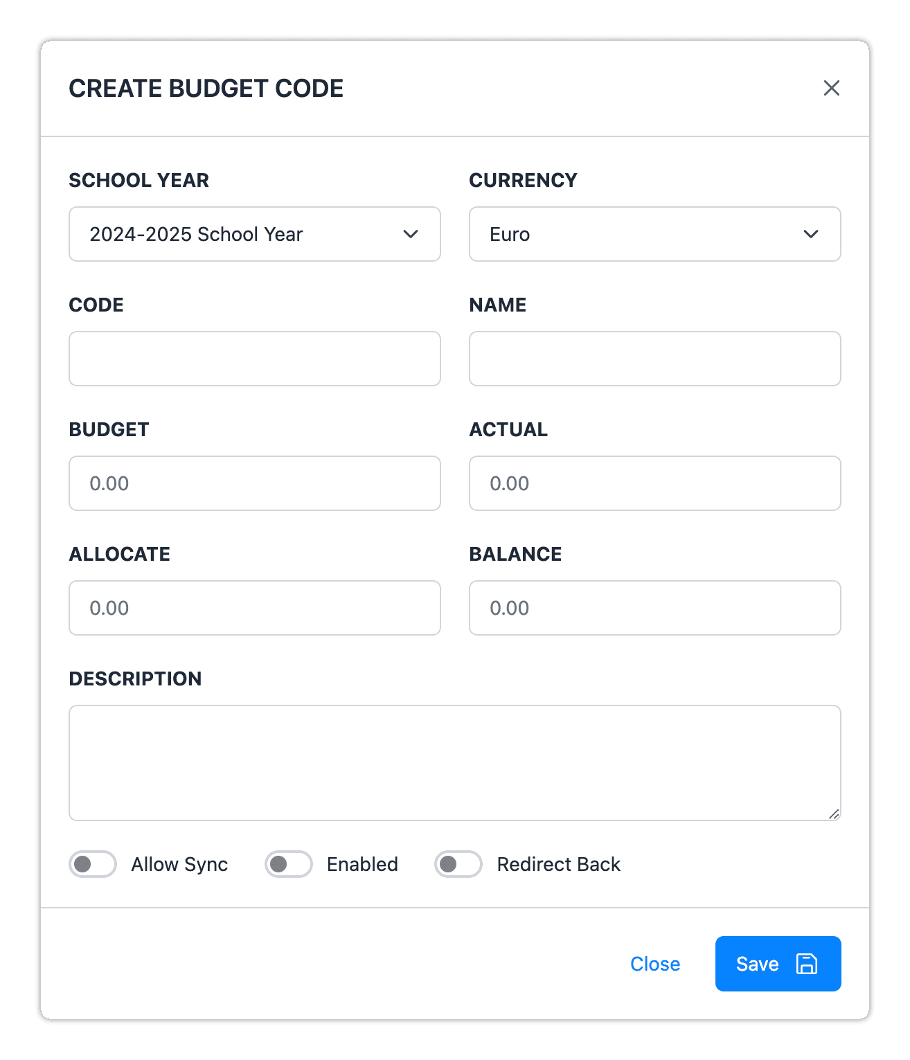 Create Budget Code