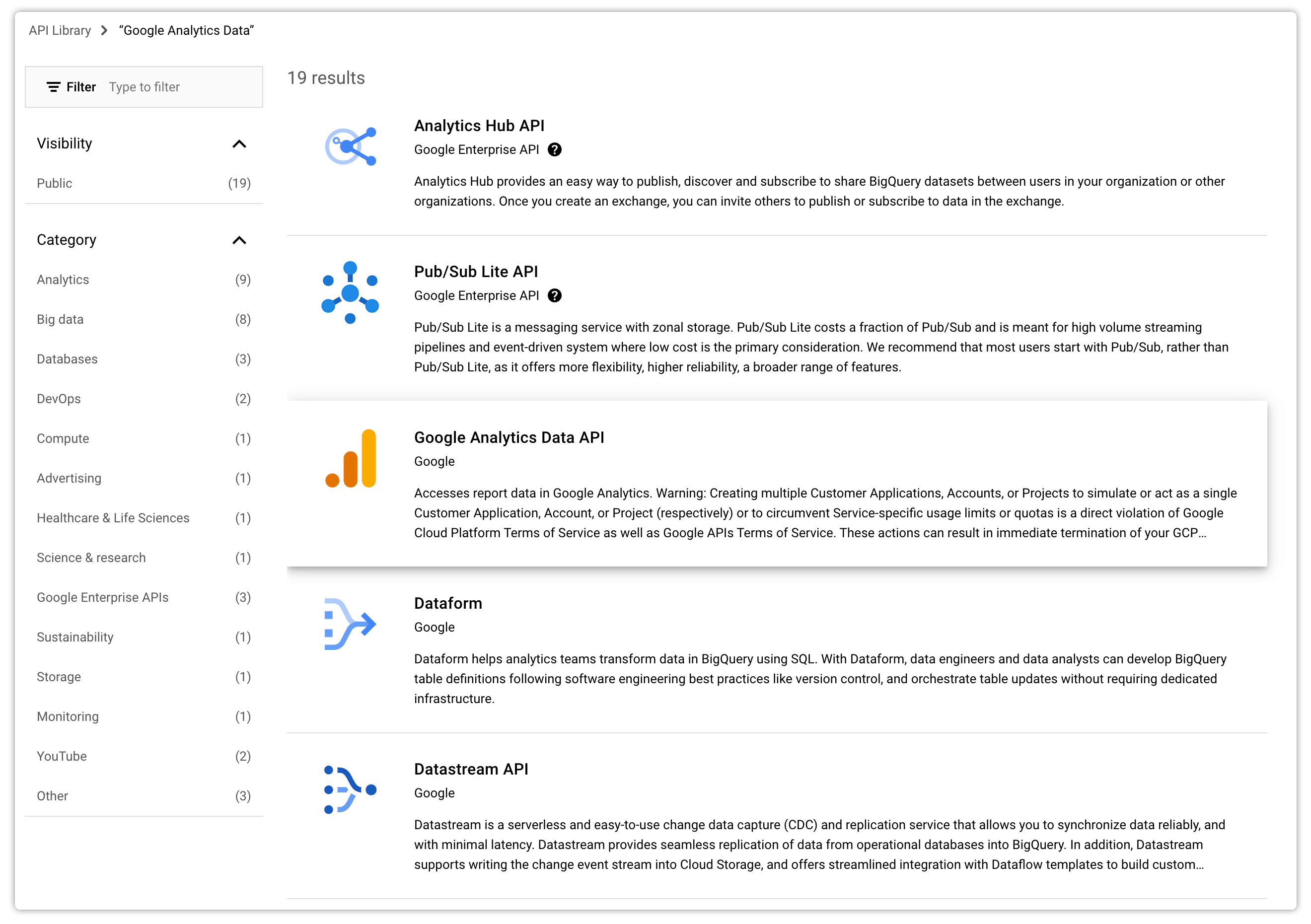 Search for Google Analytics Data API